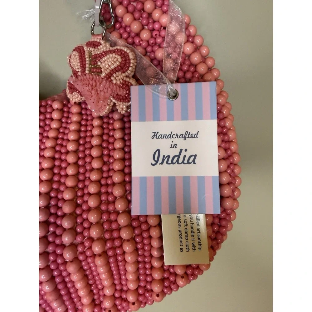 Coral/Pink‎ Beaded Shoulder Bag Purse With Octopus Charm Made In India Tik Tok